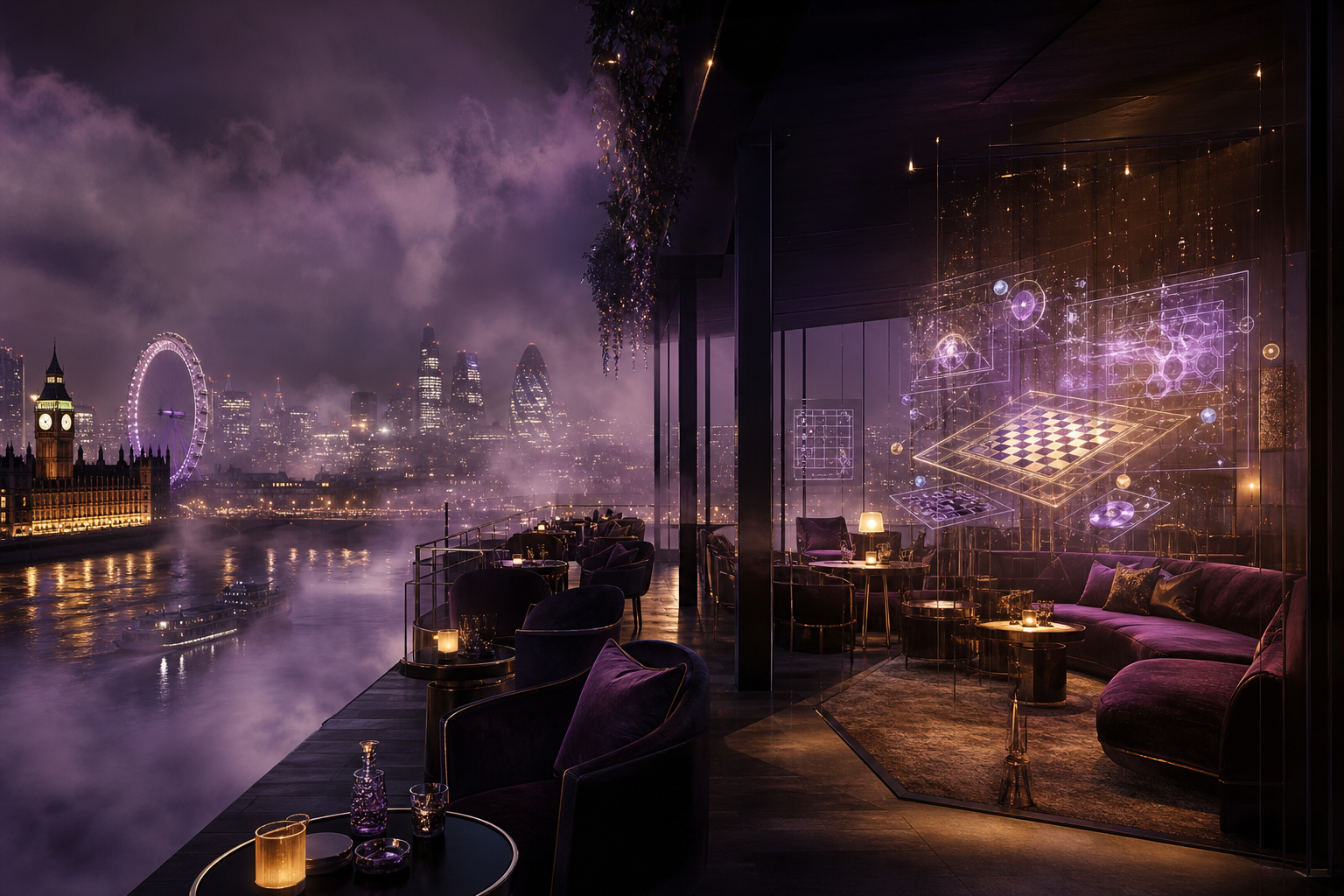 LondoneseHaze rooftop lounge under London mist